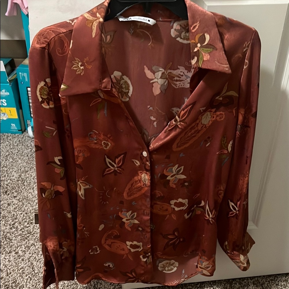 Zara Rust Floral Blouse